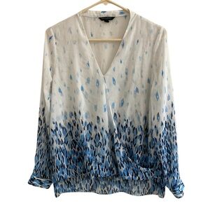 Banana Republic Wrap Top Women’s Small White Blue Long Sleeve Sheer Boho